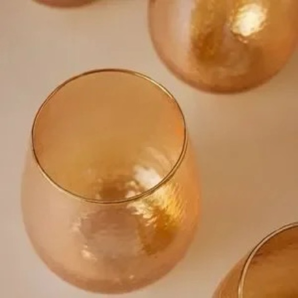 Amber Gold-Trim Stemless Wine Glass - Elegant Drinkware
